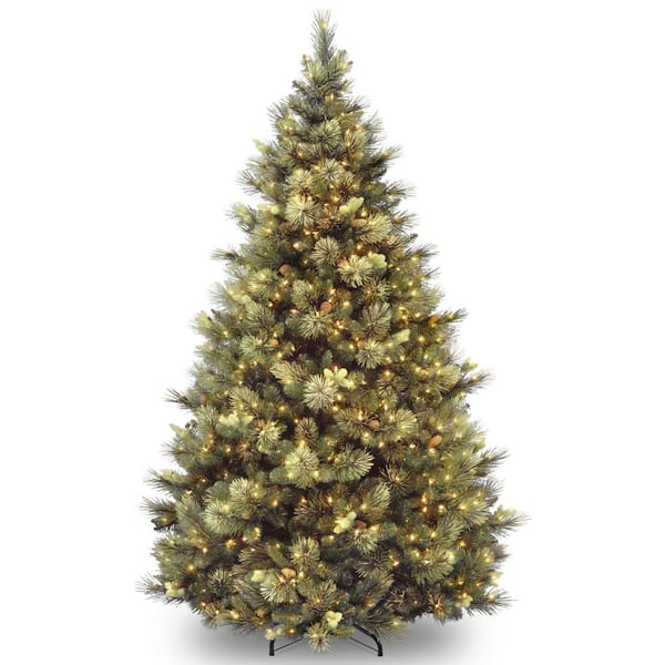 National Tree Company 9 ft. Carolina Pine Hinged Tree with Flocked Cones and 1200 Clear Lights