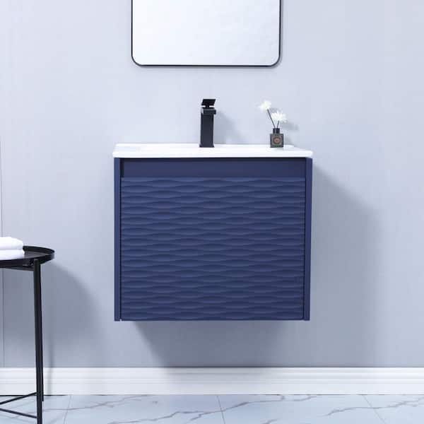 Comllen 24 in. W x 18 in. D x34 in. H 2 Doors Modern Bathroom Vanity in Gray with White Ceramic Sink