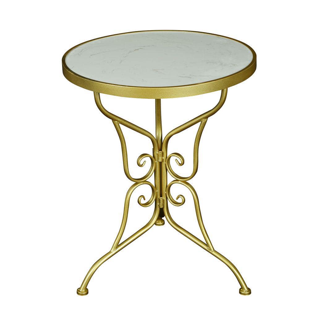 Waterproof White Marble Stone Outdoor Coffee Table with Gold Base