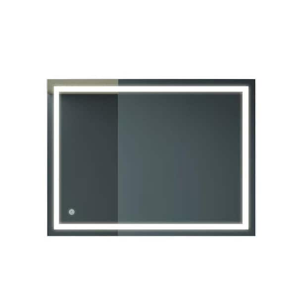 XUJMK 32 in. W x 24 in. H Rectangular Frame Anti-Fog LED Light Wall Bathroom Vanity Mirror in Silver Dimmable Bright