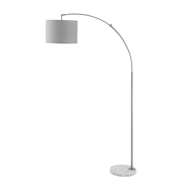 MLiAN 72 in. Brushed Nickel Adjustable Arched Floor Lamp with White Marble Base