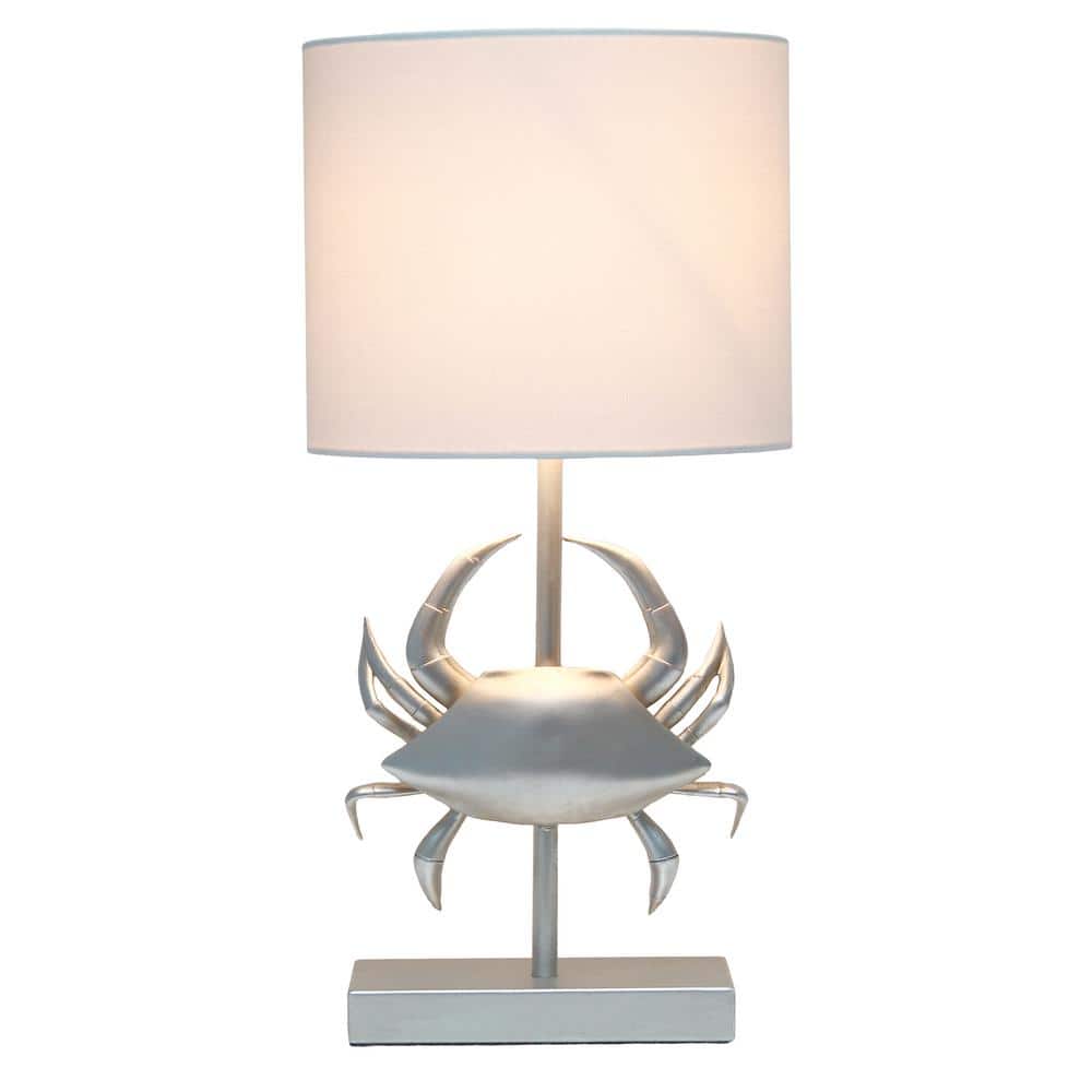 18.25" Coastal Brushed Nickel Crab Table Lamp with White Shade