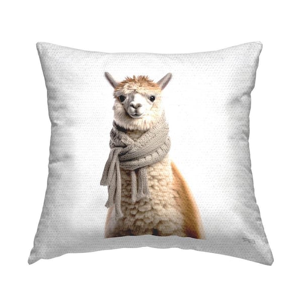 Stupell Industries Fluffy Alpaca in Scarf Outdoor Printed Throw Pillow by RB
