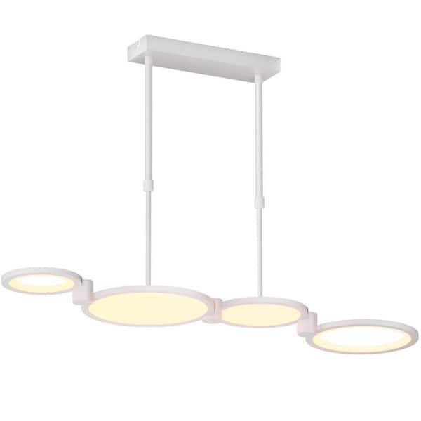 TOZING 4-Light Modern White 3CCT Integrated LED Dimmable Fashion Rings Design Chandeliers Fixtures for Dining Room or Kitchen