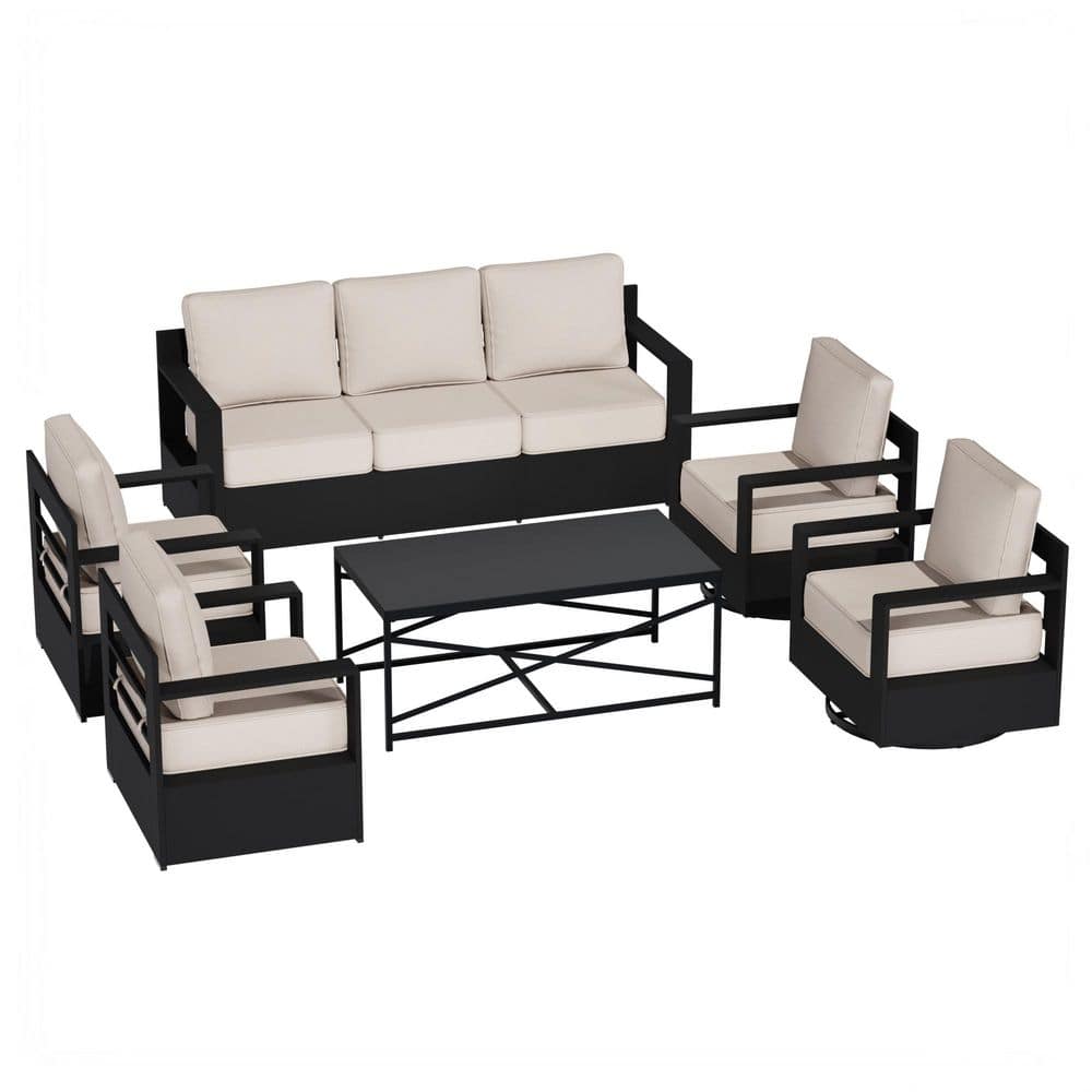 6-Piece Aluminum Patio Conversation Set with Fireplace and Beige Cushions price history on PriceWatchPro