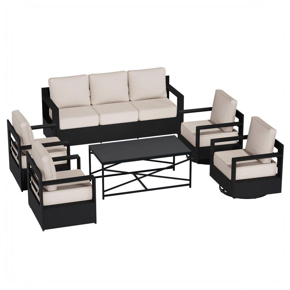 6-Piece Aluminum Patio Conversation Set Outdoor Sofa Set with Lounge Chair, Coffee Table and Beige Cushions price history on PriceWatchPro