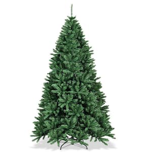 7.5 ft. Green Unlit Hinged PVC Regular Full Artificial Christmas Tree with Metal Stand