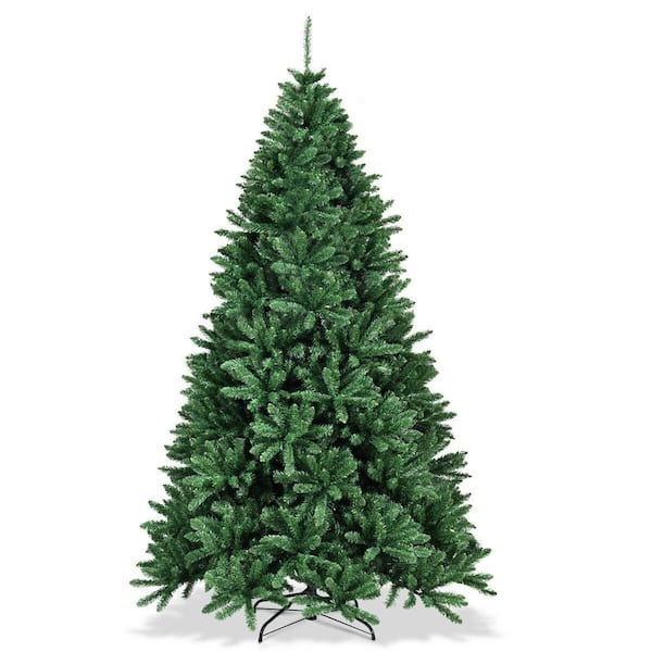 ANGELES HOME 7.5 ft. Green Unlit Hinged PVC Regular Full Artificial Christmas Tree with Metal Stand