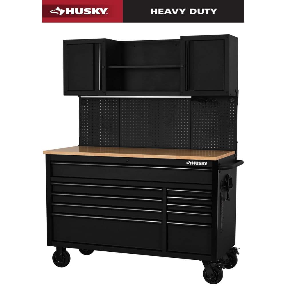 Husky 56 in. W x 27.6 in. D 10-Drawer Matte Black Heavy-Duty