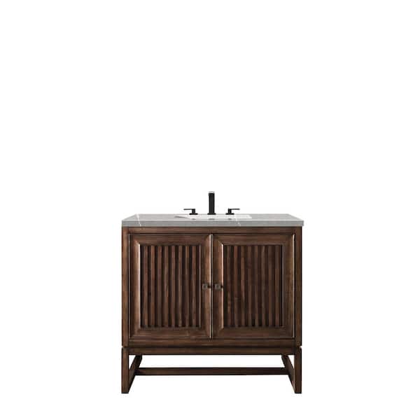 James Martin Vanities Athens 36 in. W x 23.5 in. D x 34.5 in. H Bathroom Vanity in Mid Century Acacia with Eternal Serena Quartz Top