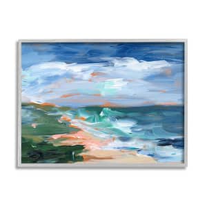 Crashing Beach Waves Abstract Scene Design By Ethan Harper Framed Nature Art Print 20 in. x 16 in.