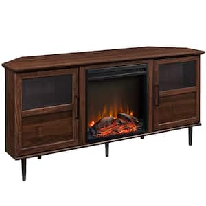 53.88 in. Angled-Side Electric Fireplace Corner TV Stand With 2 Adjustable Shelves in Dark -Wattalnut