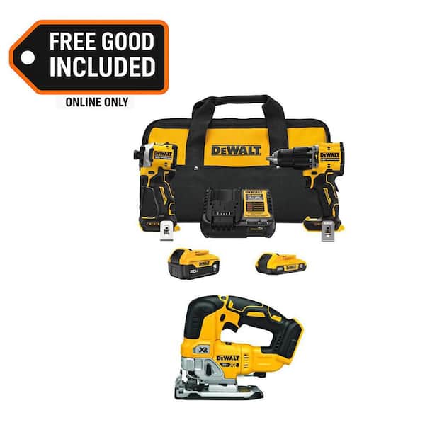 ATOMIC 20-Volt Lithium-Ion Cordless 2-Tool Combo Kit and Brushless Jigsaw with 5.0 Ah and 2.0 Ah Batteries and Charger