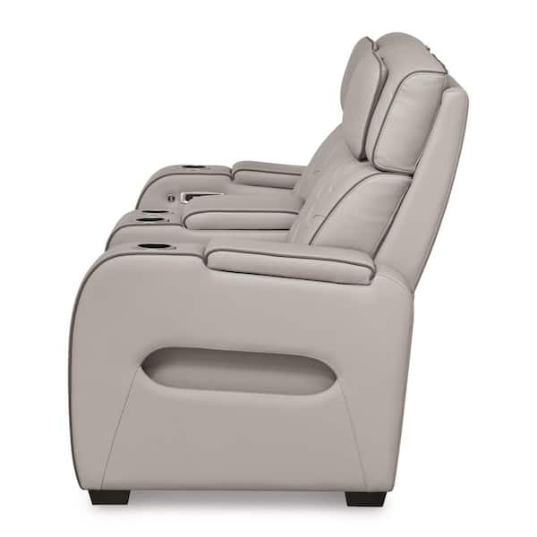 Boyington 75 in. Solid Leather Match 2 Seat Power Reclining Loveseat with Console and USB Ports in Beige