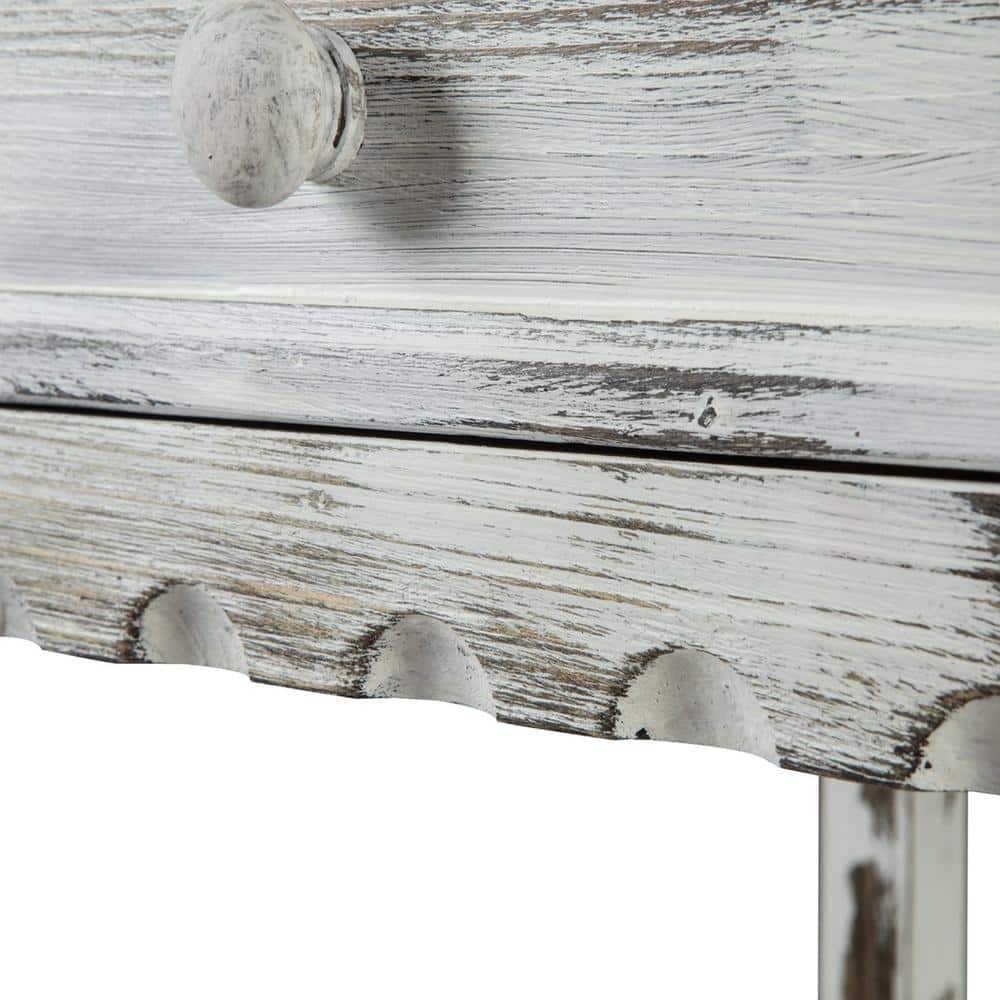 Rustic White Distressed Wood Chairside Table with Storage