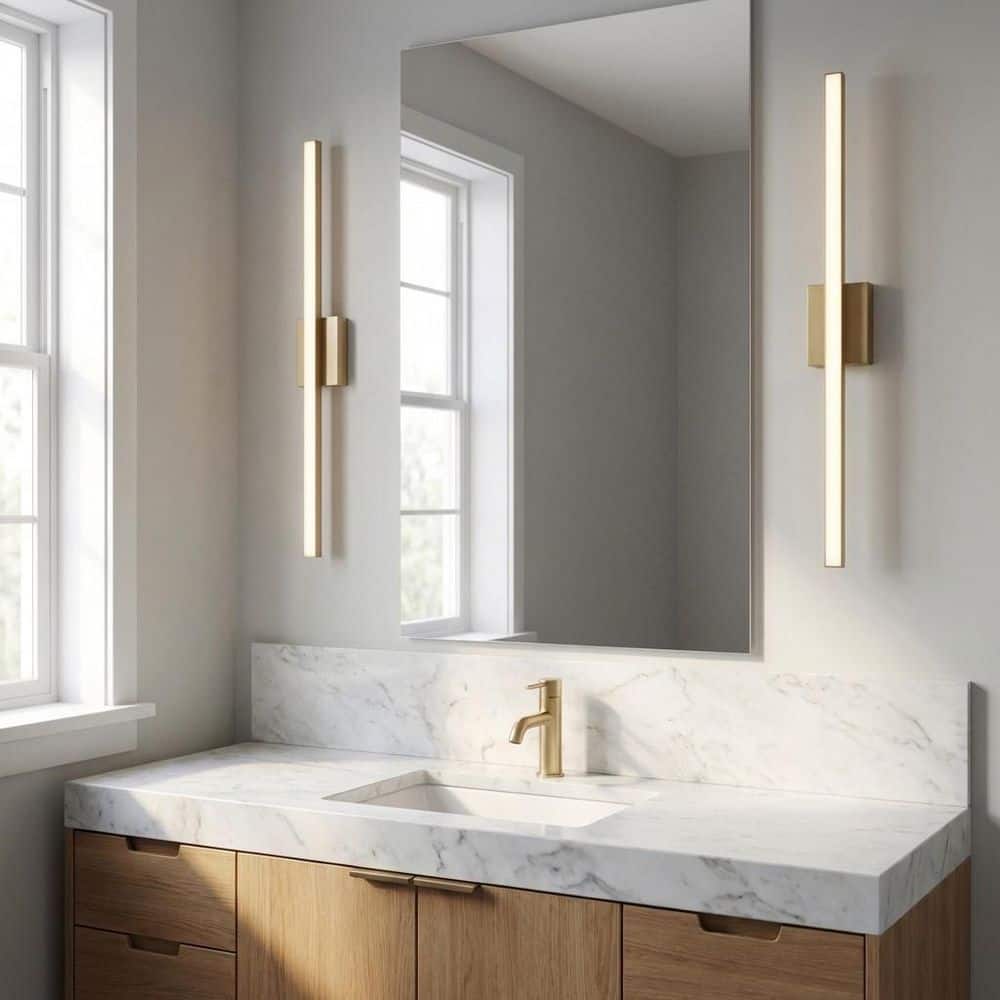 Marque 36 in. W x 4.5 in. H Satin Brass Modern LED Dimmable Bathroom Vanity Light with White Acrylic Shade price history on PriceWatchPro
