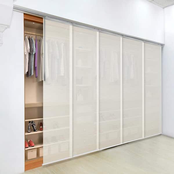 EMOH Ornate Alabaster 58 in.- 110 in. W x 116 in. L Adjustable 5-Panel Satin Nickel Single Rail Panel Track, 23.5 in. Slates