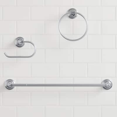 Constructor 3-Piece Bath Hardware Set with Expandable Towel Bar, Towel Ring, and Toilet Paper Holder in Chrome