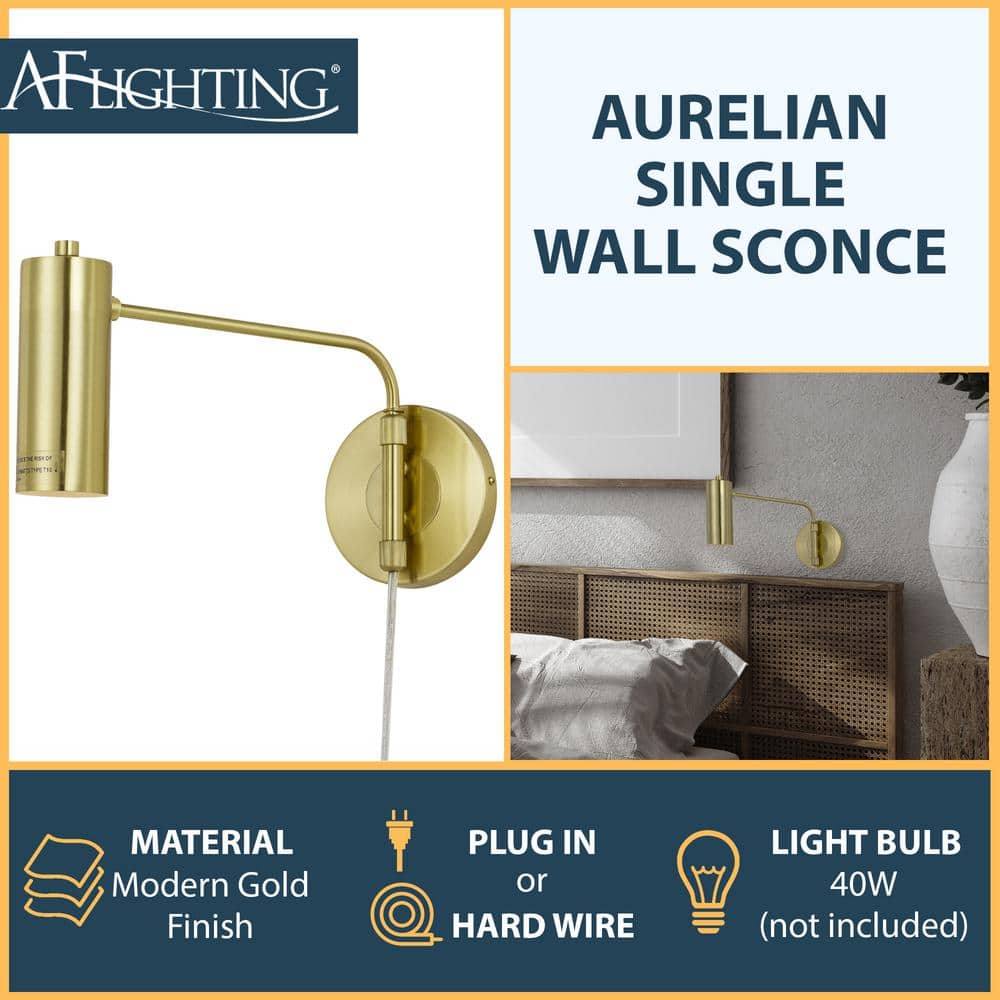 Aurelian Gold Metal 17" Swing Arm Wall Sconce