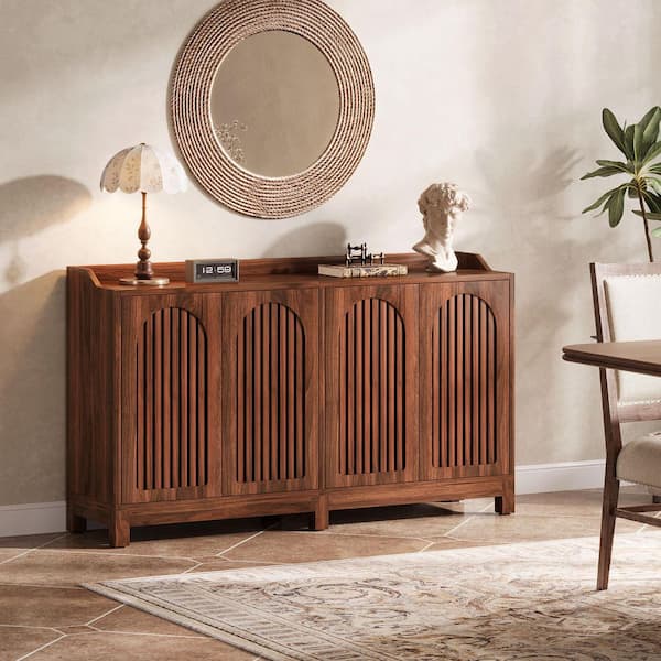 Ahlivia Brown Wood 57 in. Buffet Cabinet Long Sideboard Cabinet with Adjustable Shelves