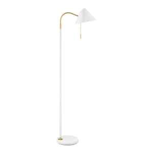 Tramble 59 in. White Arc Metal Shade Floor Lamp with Pull Chain Switch