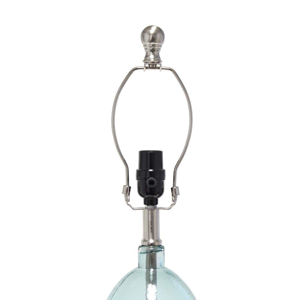 Clear Blue Glass Table Lamp with White Fabric Shade