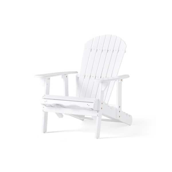 ITOPFOX Outdoor Reclining Acacia Wood Adirondack Chair in White