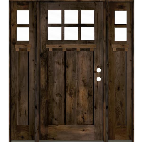 Krosswood Doors 60 in. x 80 in. Craftsman Alder 2-Panel Left-Hand/Inswing 6-Lite Clear Glass Black Stain Wood Prehung Front Door w/DSL