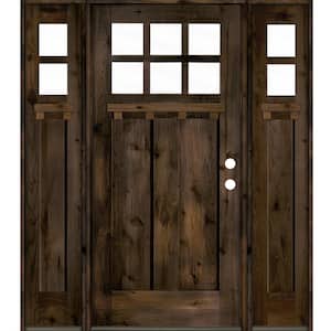 64 in. x 80 in. Craftsman Alder Left Hand Clear 6-Lite Clear Glass Black Stain Wood Prehung Front Door with Sidelites