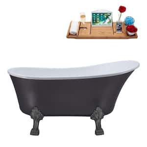 55 in. Acrylic Clawfoot Non-Whirlpool Bathtub in Matte Grey With Brushed Gun Metal Clawfeet And Matte Black Drain