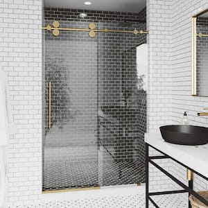 Elan 52 to 56 in. W x 74 in. H Sliding Frameless Shower Door in Matte Brushed Gold with 3/8 in. (10mm) Clear Glass