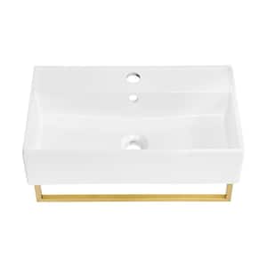 Claire 22 in. Wall Mount Bathroom Sink with Brushed Gold Towel Bar