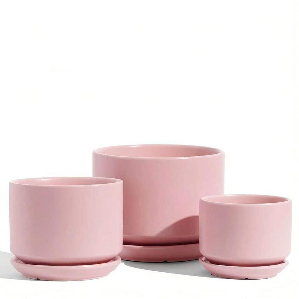 Hcman 3 Pack Ceramic Plant Pots Set, Planter with Drainage Holes for ...