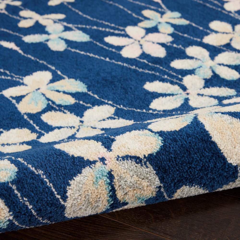 Navy Floral Whisper Rectangular Viscose 2' x 4' Area Rug