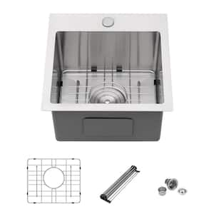 15 in. 16-Guage Stainless Steel 15 x 15 in. Single Bowl Drop-In Kitchen Bar Sink