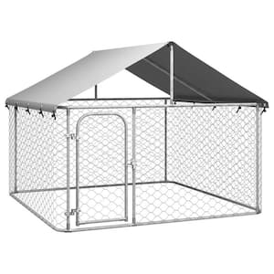 78 in. W x 78 in. D x 59 in. H Silver Galvanized Outdoor Heavy-Duty Dog Kennel Dog Pens for Backyard & Patio