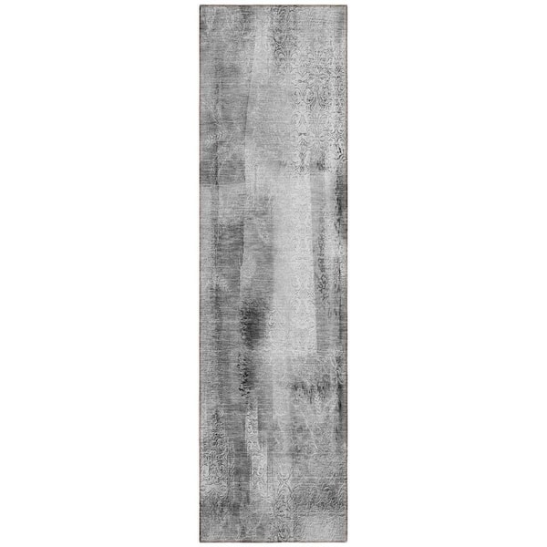 Gray 2 ft. x 8 ft. Woven Border Polyester Runner Indoor/Outdoor Area Rug