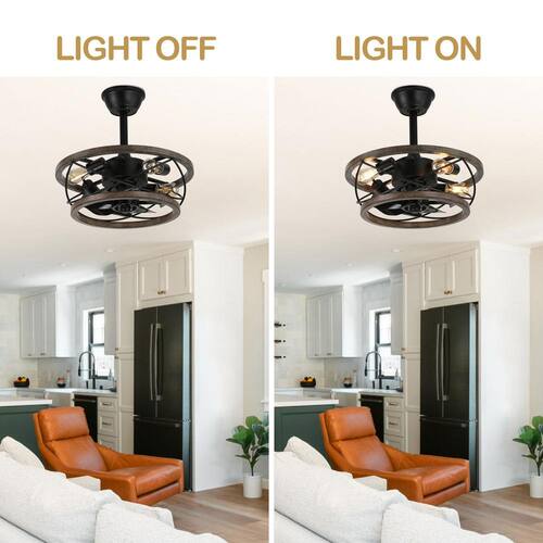 Gina 18 in. Indoor Black Farmhouse Wood Ceiling Fan with Lights, 3-Speed Rustic Reversible Ceiling Fan with Remote Lighting