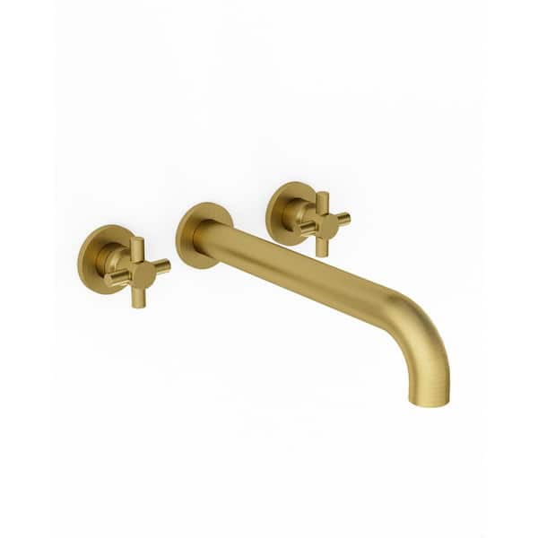 Double-Handle Wall Mount Roman Tub Faucet in Brushed Gold (Valve Included)