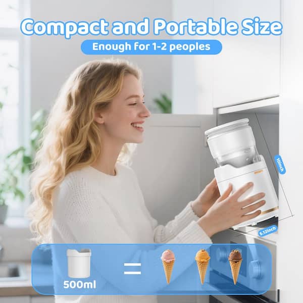 Rechargeable and Compact Electric Ice Cream Machine for Gelato, Milkshakes and Sorbet, Double-Insulated Bowl