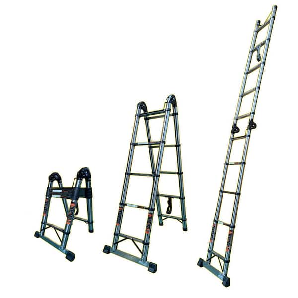 18 ft. Reach Stainless Steel Multi-Position Ladder with Balance Bar, 350 lbs. Load Capacity, Adjustable Extension