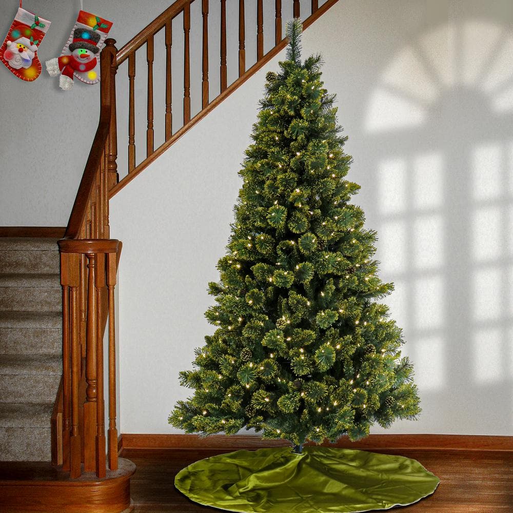7' Green Pine Christmas Tree with Warm White LED Lights