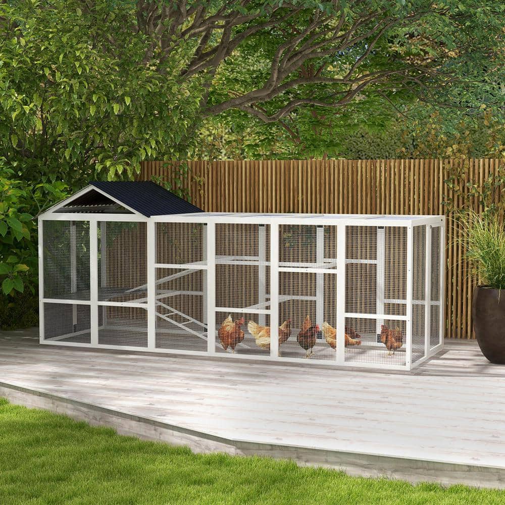 Gray Fir Wood Chicken Coop Run with Perches and Storage