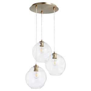 Numen 60-Watt 3 Light Aged Brass Textured Black Cluster Pendant Light with Glass shade and No Bulb included