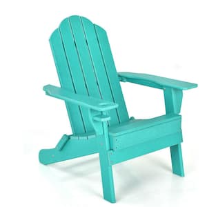 PE Folding Plastic Adirondack Chair with Built-In Cup Holder-Turquoise