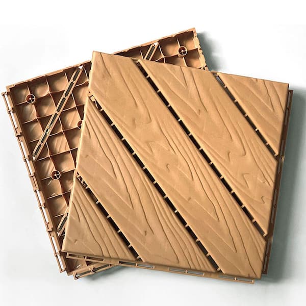 Afoxsos 1 ft. x 1 ft. Wood Brown Plastic Composite Deck Tiles Set, All-Weather Resistant, Easy to DIY and Maintain (20-Pack)
