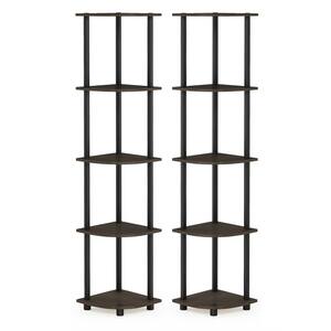 57.7 in. Dark Brown/Black Plastic 5-shelf Corner Bookcase with Open Storage