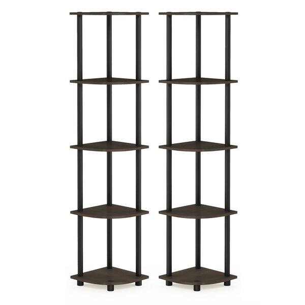 Furinno 57.7 in. Dark Brown/Black Plastic 5-shelf Corner Bookcase with Open Storage