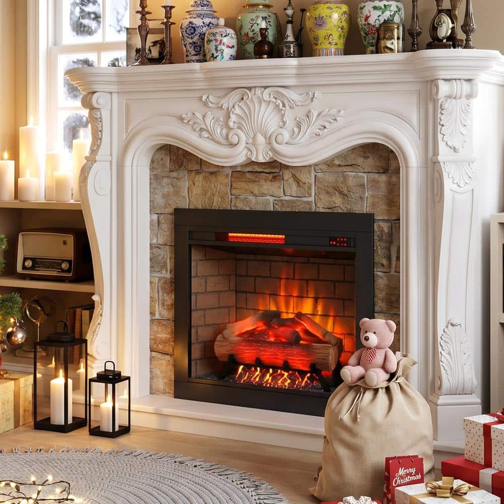 Black 28 in. Recessed Infrared Electric Fireplace Insert with Removable Trim Kit and Crackling Sound price history on PriceWatchPro