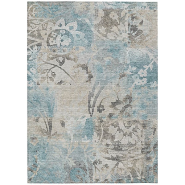 Chantille Machine Washable Indoor/Outdoor Abstract ACN2915 Teal 8 ft. x 10 ft. Area Rug